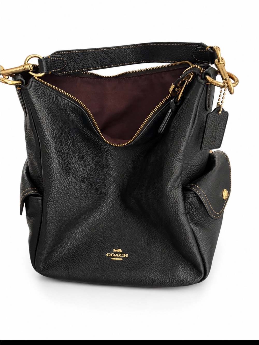 Coach Black Pebbled Leather Shoulder Hobo with Gold Hardware